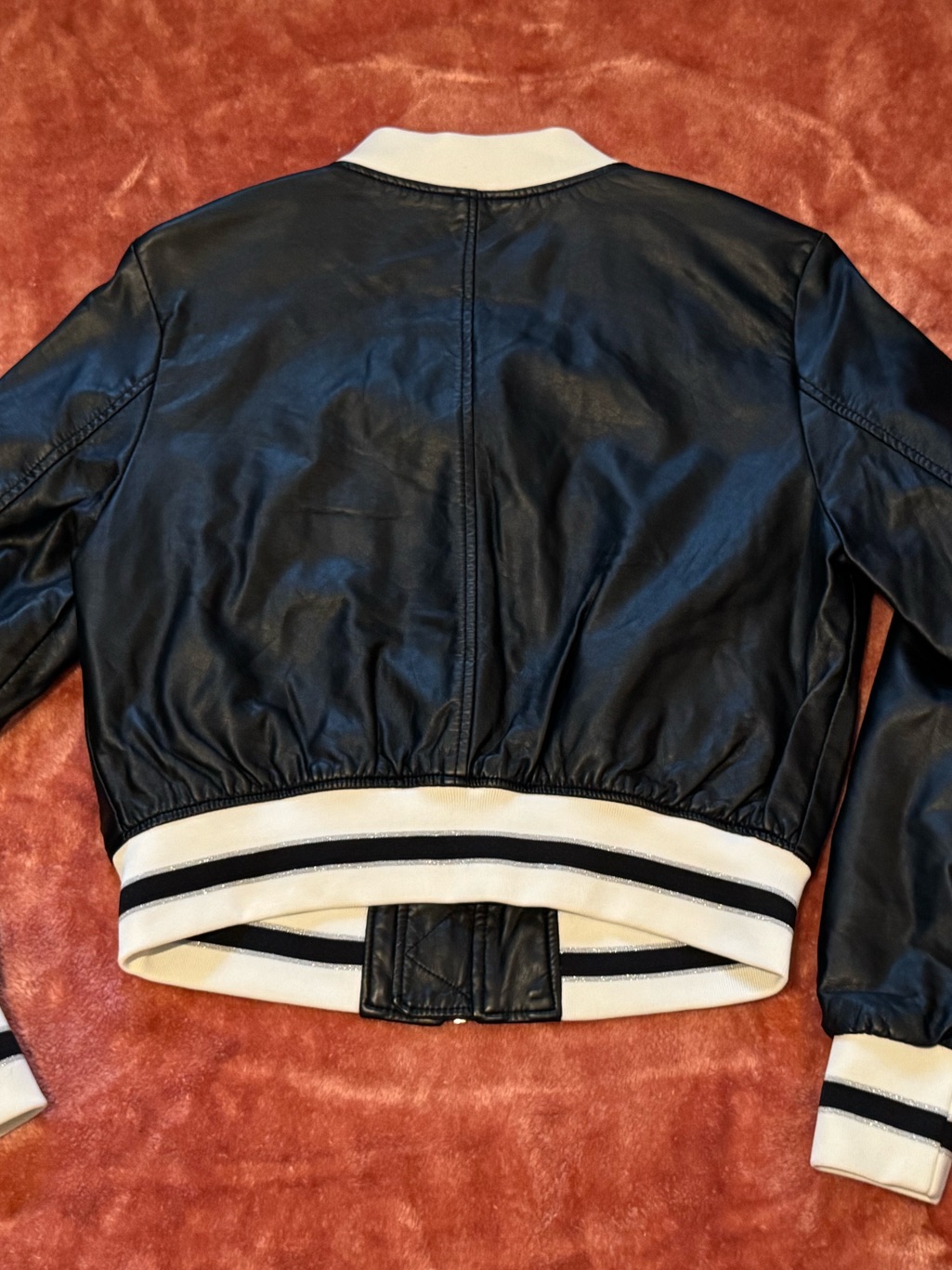 New Look Black White Fitted Varsity Bomber Jacket Junior 14 L Fits Women Xs Nwt — image 6 of 8